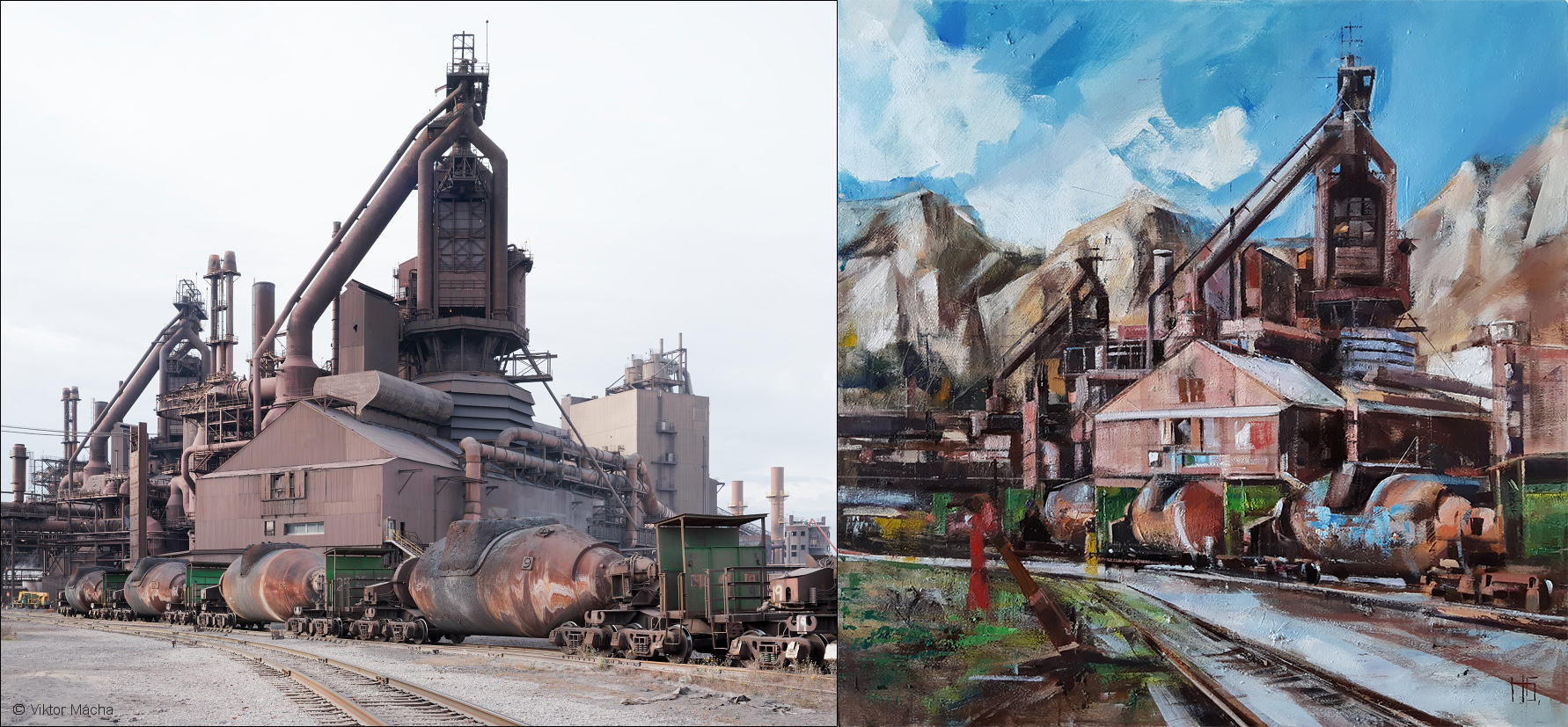 Nikolay Bazunov - Průmyslová krajina 11, olej na plátně, 2021