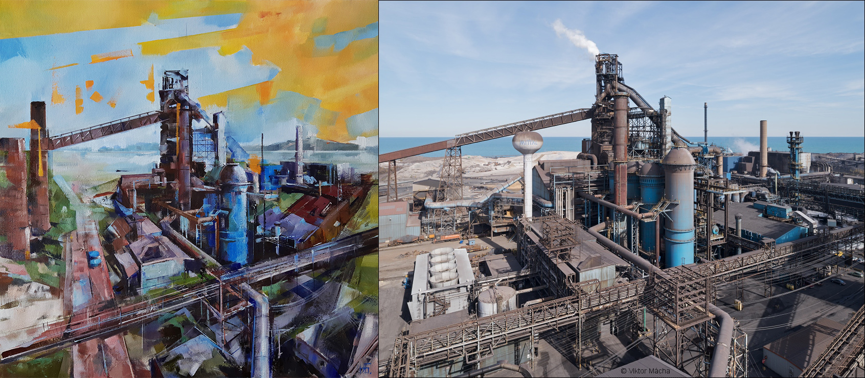 Nikolay Bazunov - Průmyslová krajina 8, olej na plátně, 2021